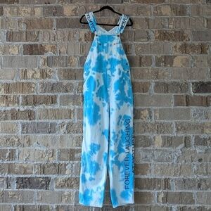 Flan Labs Aqua Blue White Tie Dye Overalls Size XS Forever Laughing at Nothing